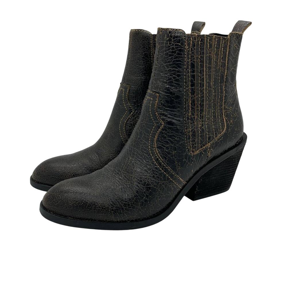 Donald Pliner Rivver Leather Distressed Ankle Boots Vintage Women's Sz 9M Black